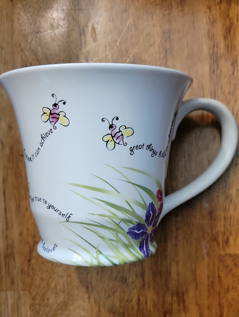 Mary Kay Inspirational White, Floral & Bee Ceramic Mug with Purple Accent